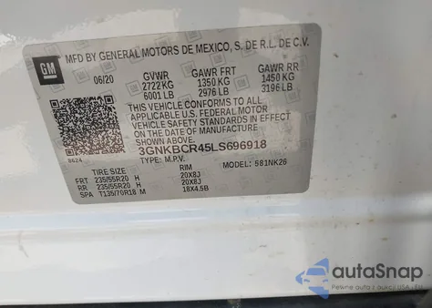 2020 Chevrolet Blazer Fwd 2Lt from USA, damaged, VIN 3GNKBCR45LS696918